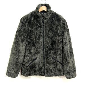 VTG 90's Esprit Faux Fur Blazer Coat Zip Up Womens Small Gray Mob Wife Soft Read